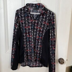 Kerrits Black Horse Bit Geometric-Print Long Sleeve Equestrian Top